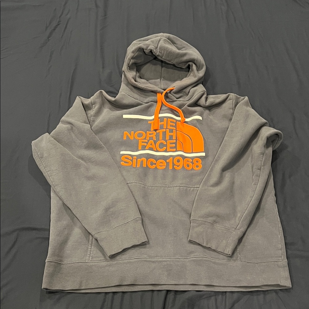 The North Face Charcoal Hoodie with Bright Orange Logo